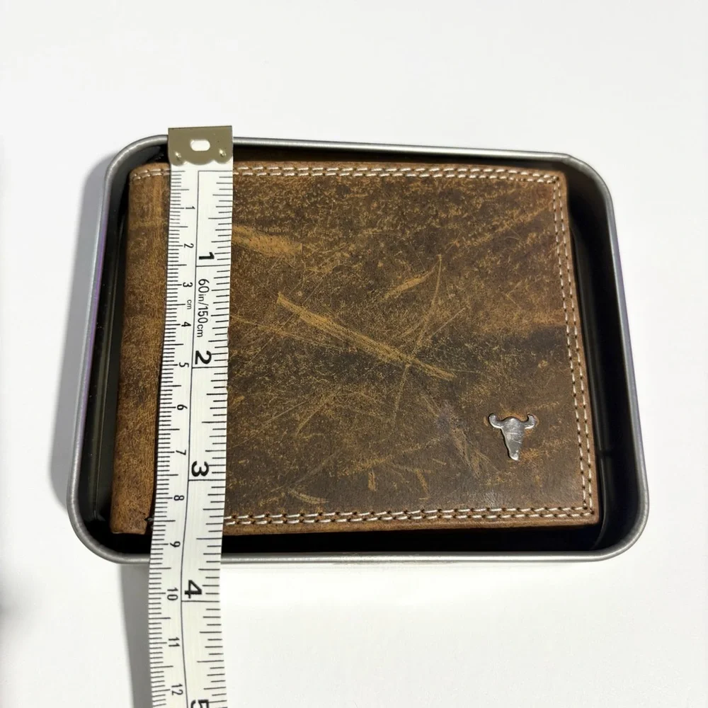 American Bison Men's Bifold Brown Leather Wallet New In Box